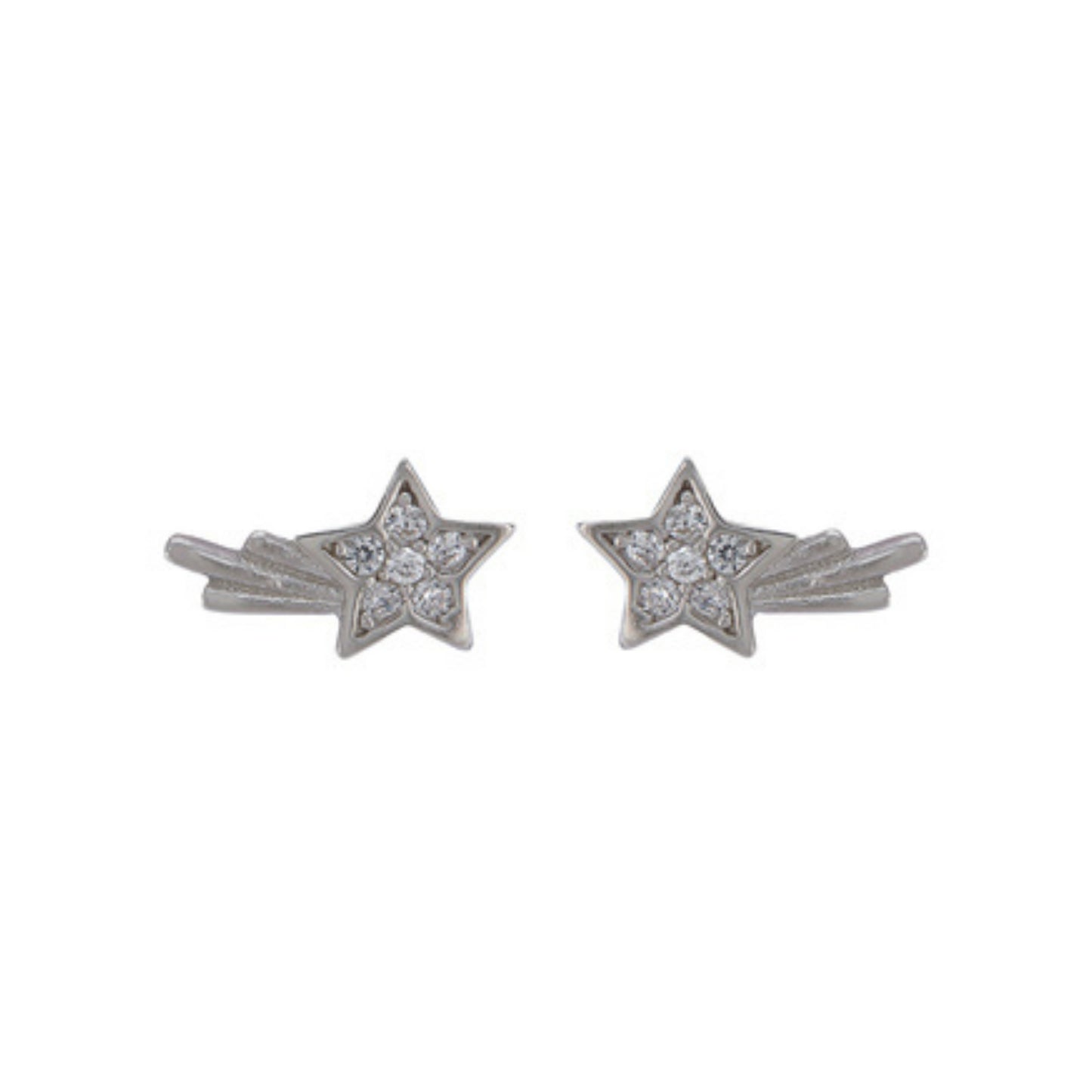 Shooting star stud earrings in silver, adorned with small white zircons