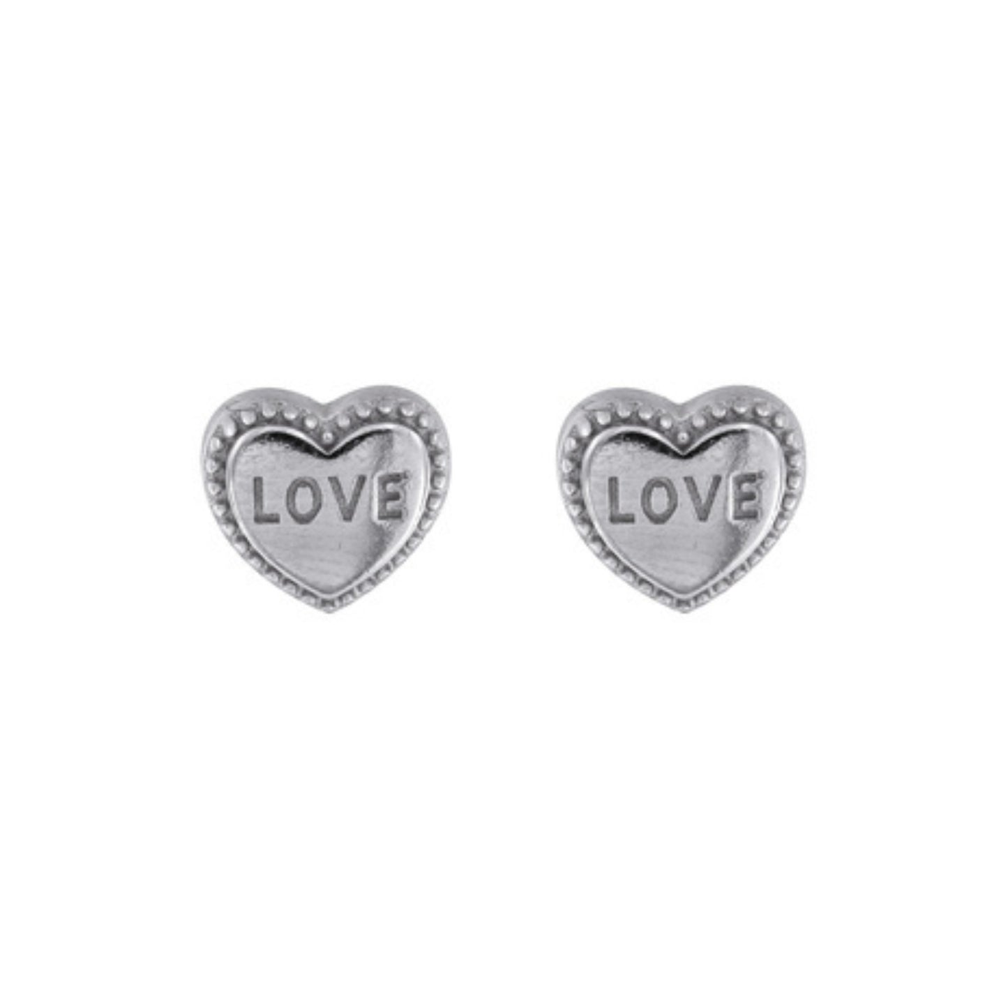 Heart with Love Pressure Earrings in Silver