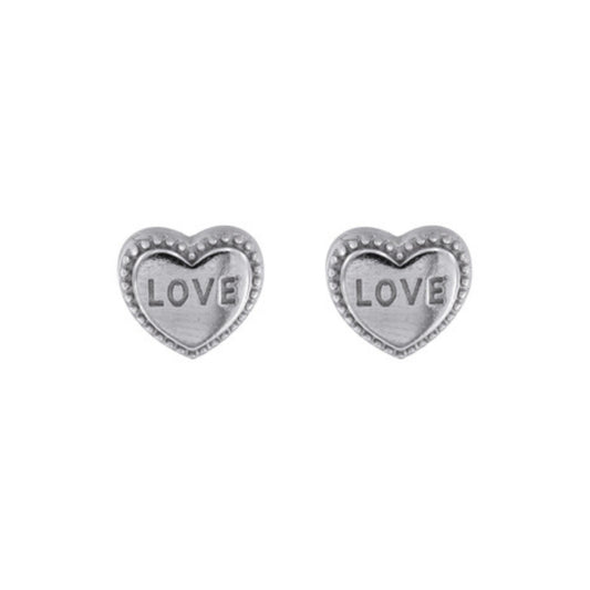 Heart with Love Pressure Earrings in Silver