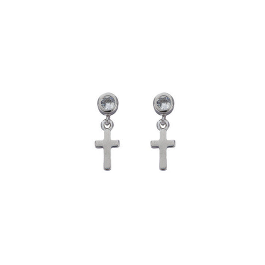 Cross pressure earrings in silver, with white zircons