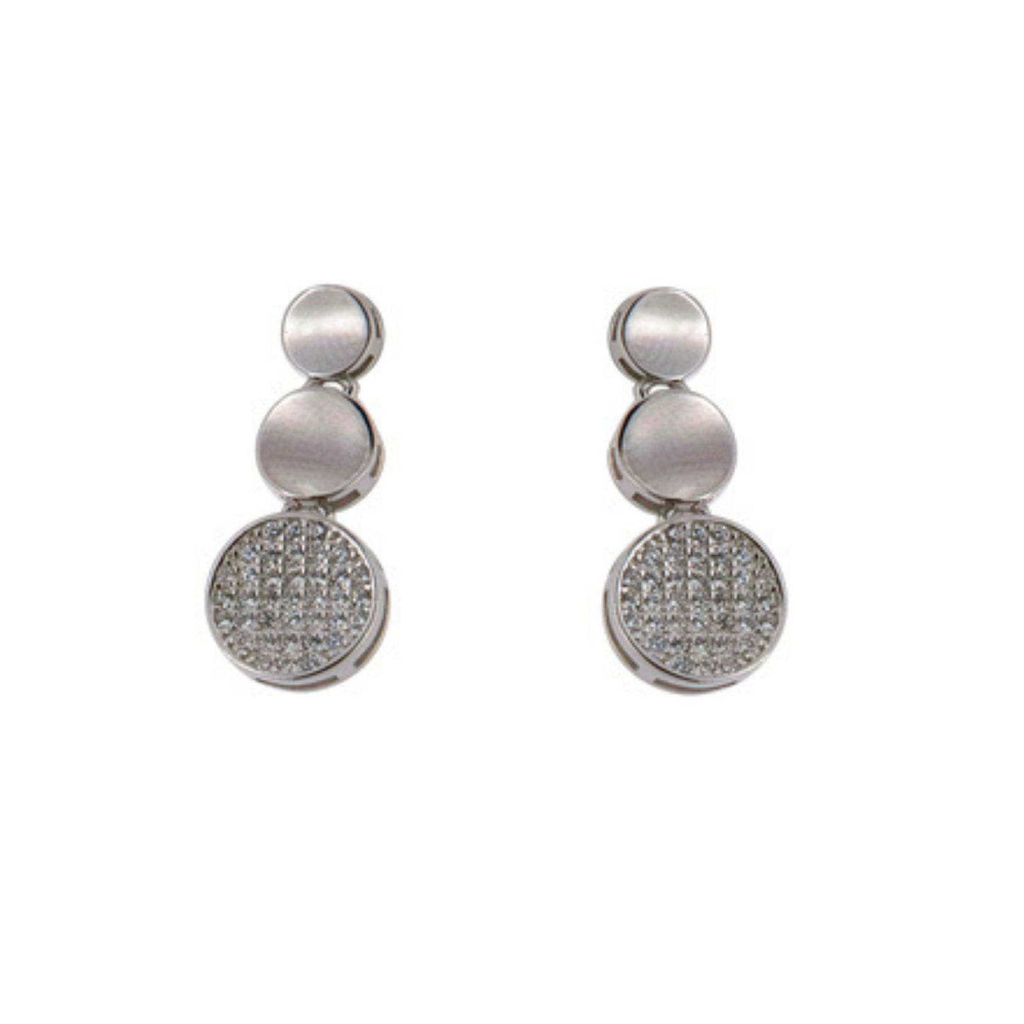 Silver circle pressure earrings, decorated with small white zircons