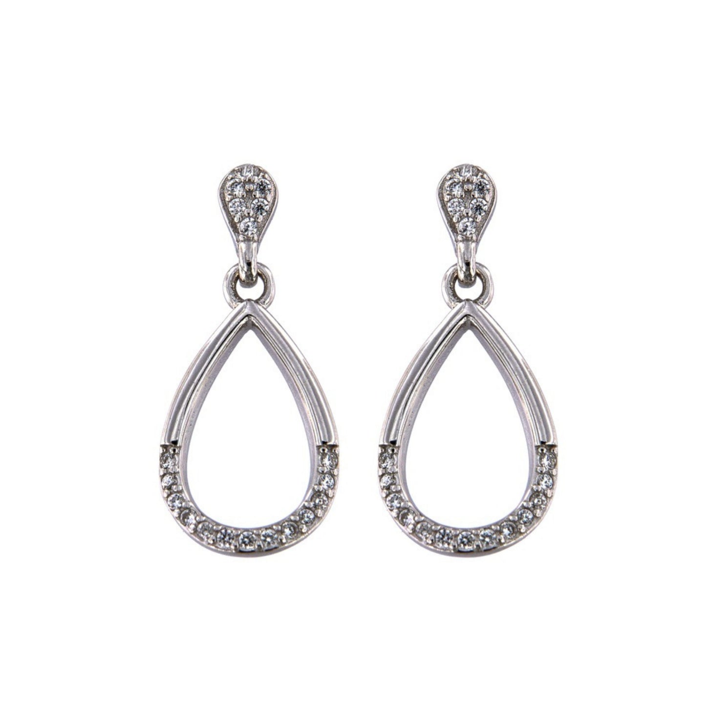 Silver pressure earrings, decorated with small white zircons