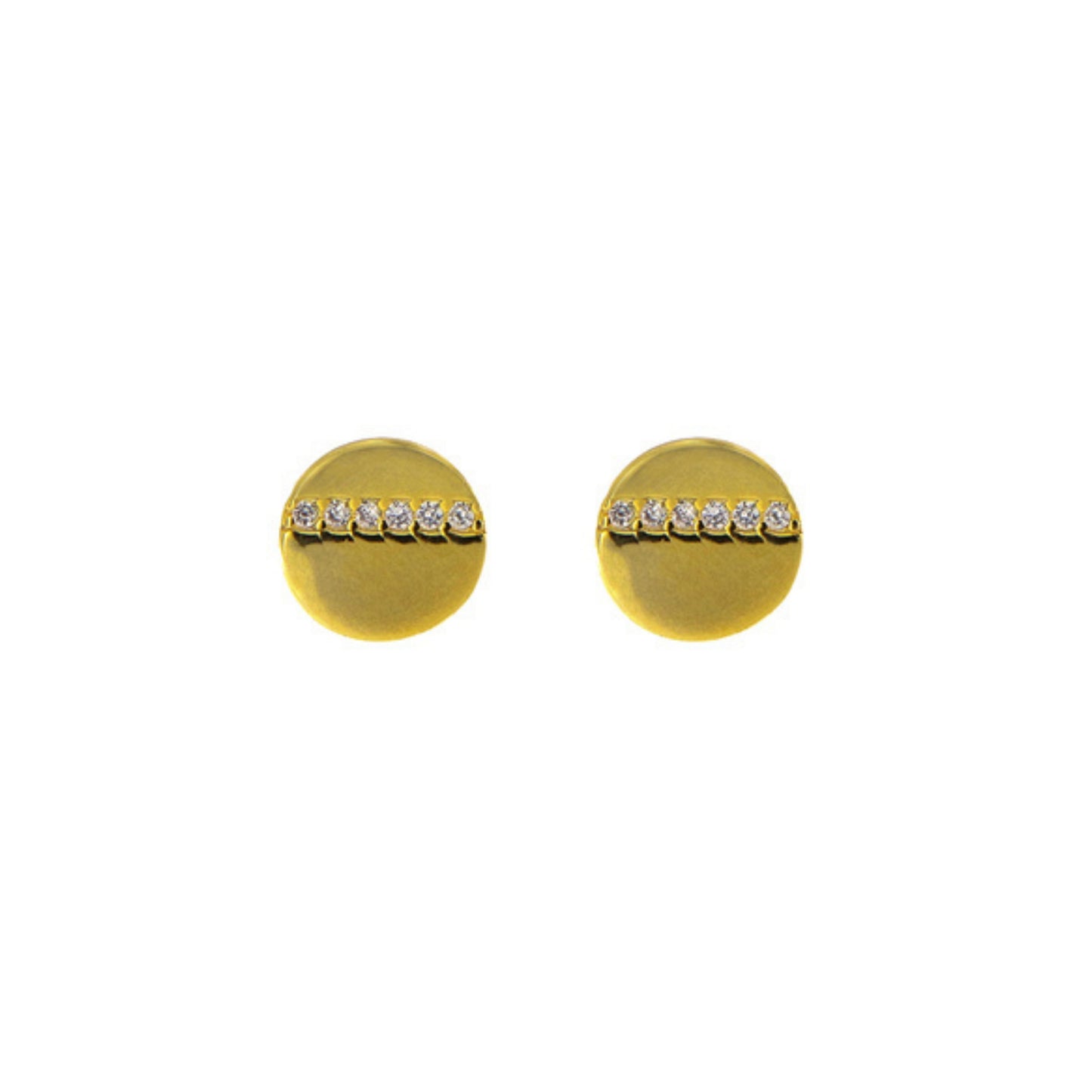 Circle pressure earrings in silver and gold plated silver, decorated with white zircons