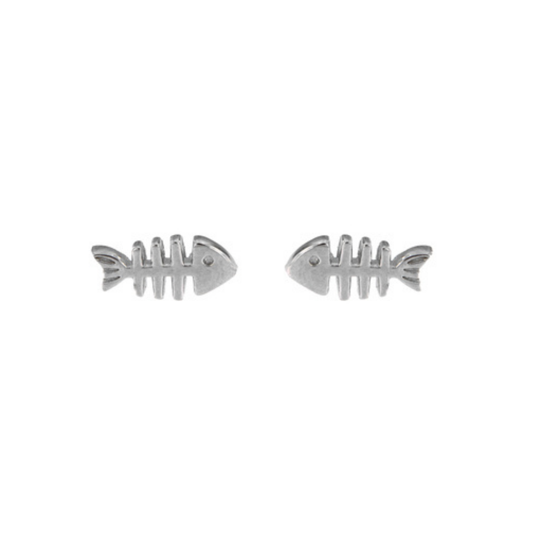 Fish Stud Earrings in Silver