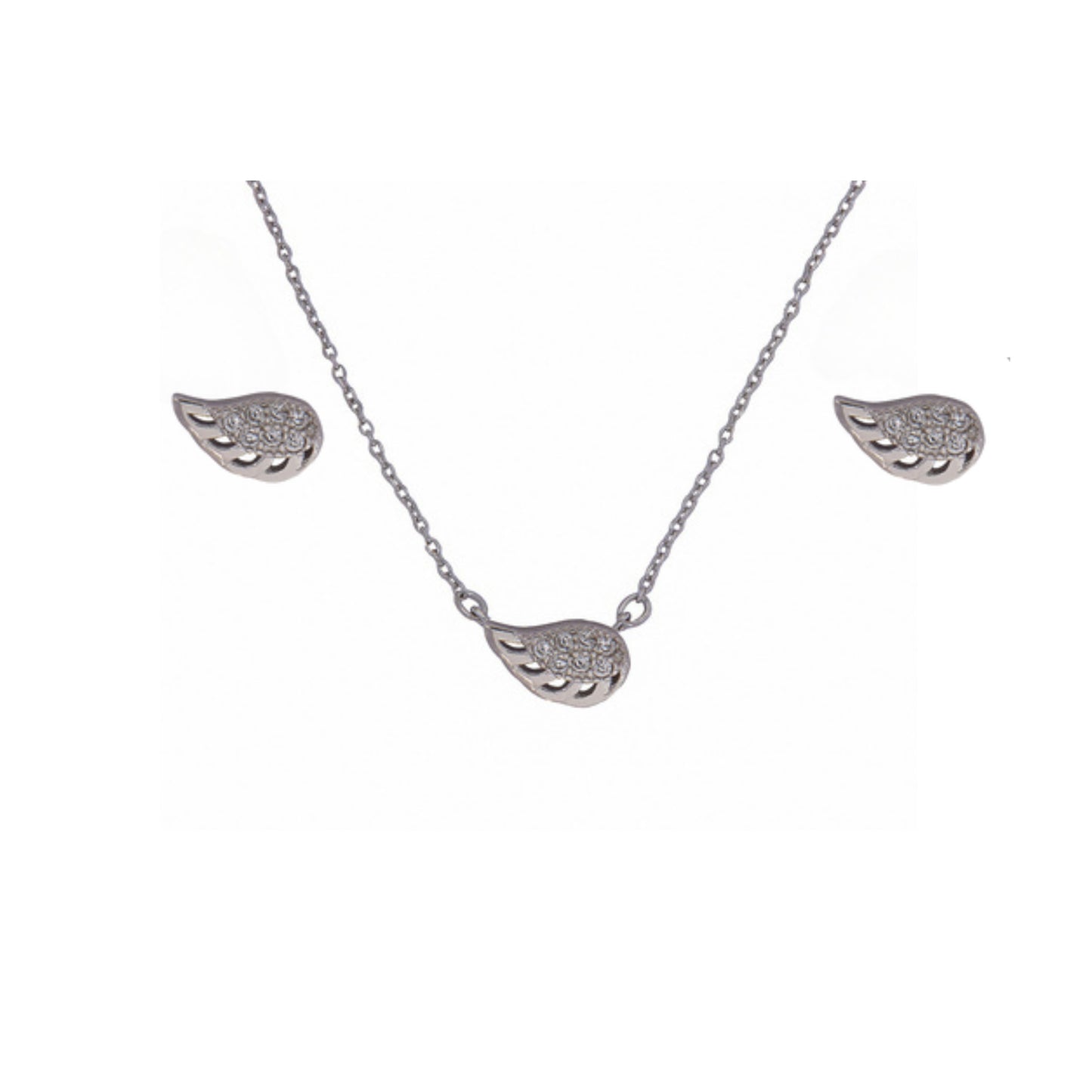 Wings set in silver with white zircons