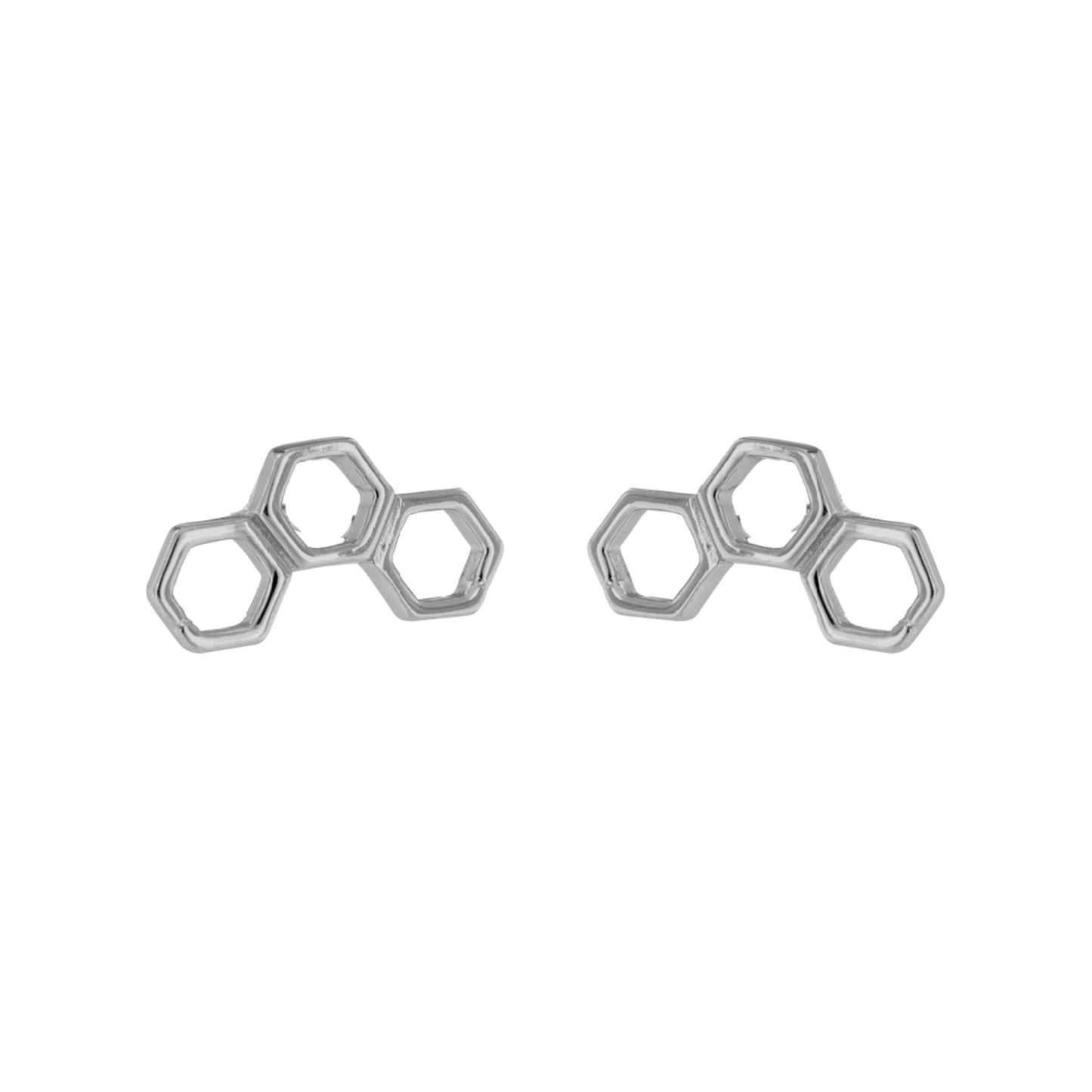 Three Hexagons Stud Earrings in Silver