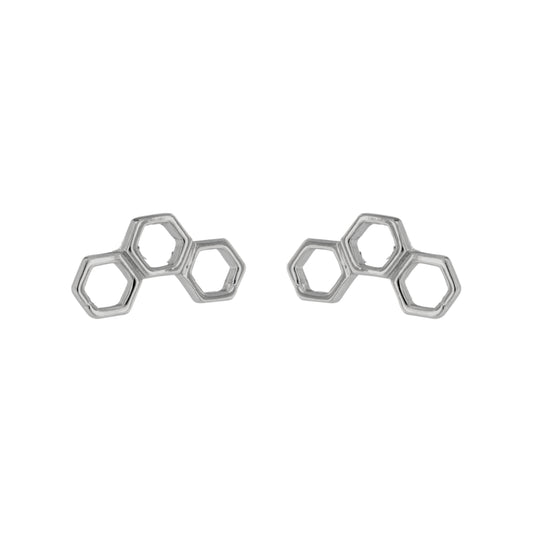 Three Hexagons Stud Earrings in Silver