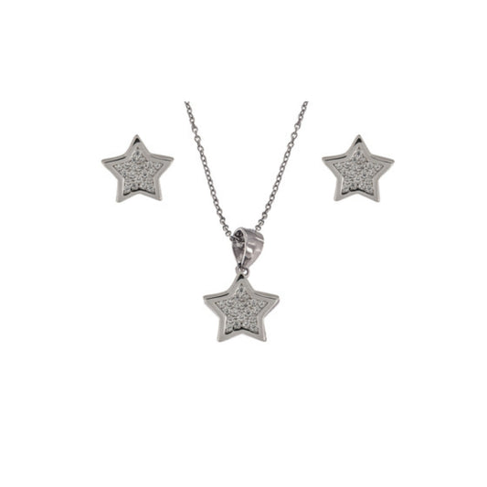 Conjunto Estrellas en plata con circonitas blancas