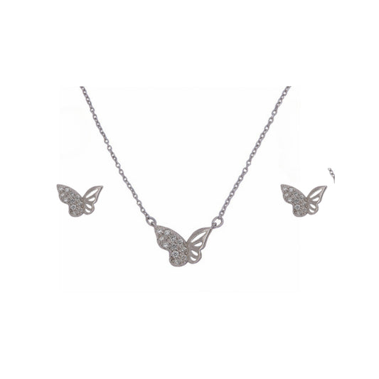 Conjunto Mariposas en plata con circonitas blancas