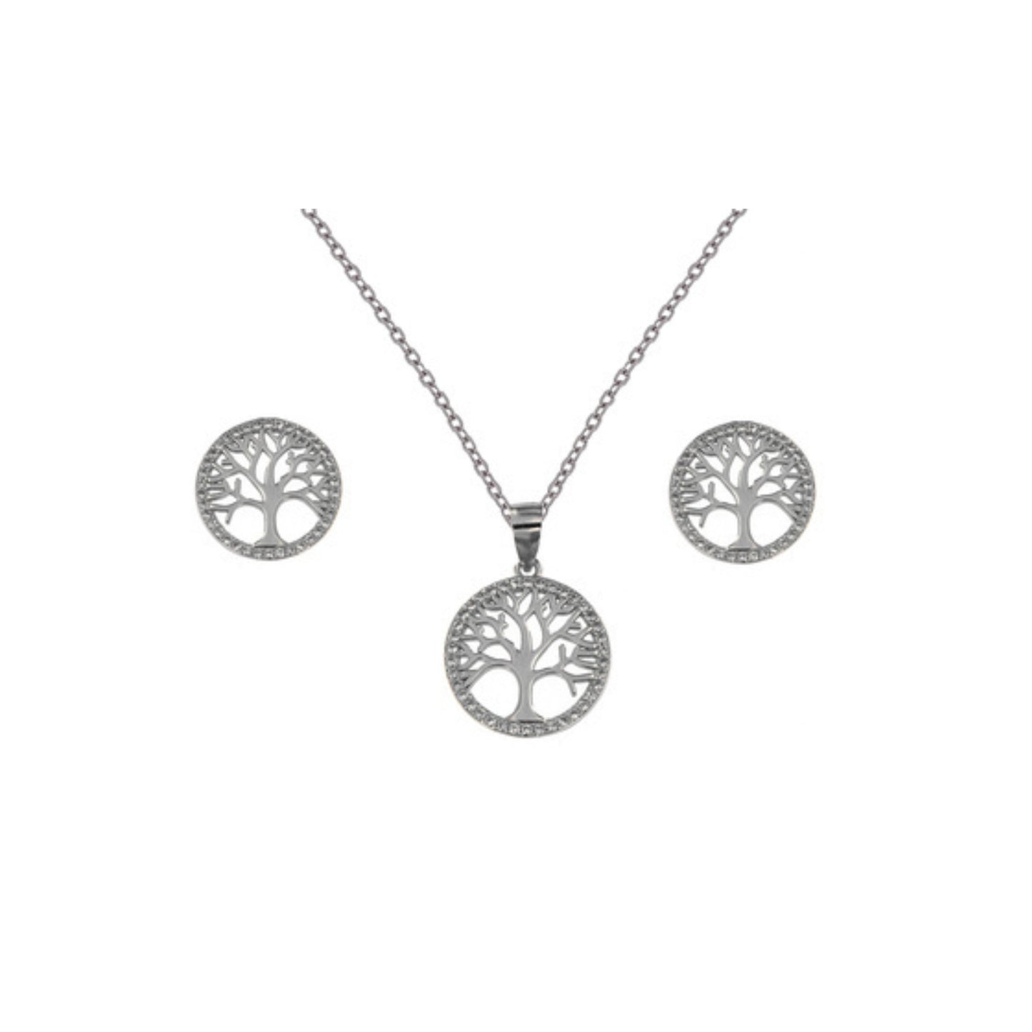 Trees of Life set in silver with white zircons