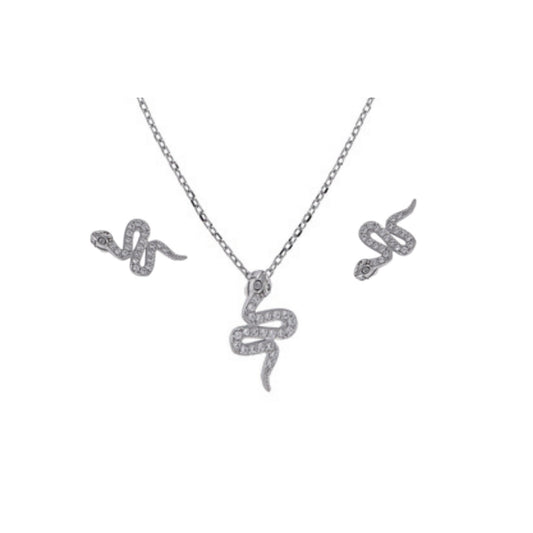 Snake set in silver with white zircons