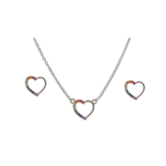 Conjunto Corazones en plata y plata chapada en oro con circonitas colores