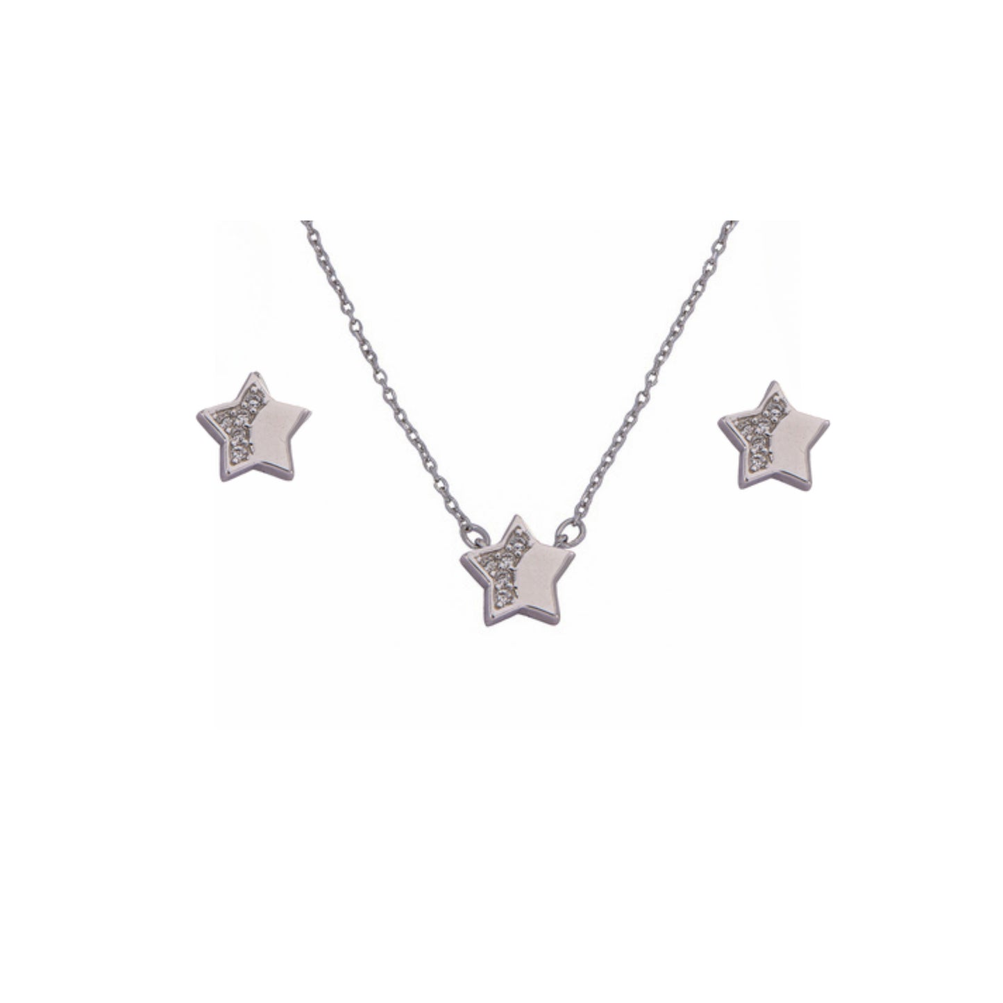 Conjunto Estrellas en plata con circonitas blancas