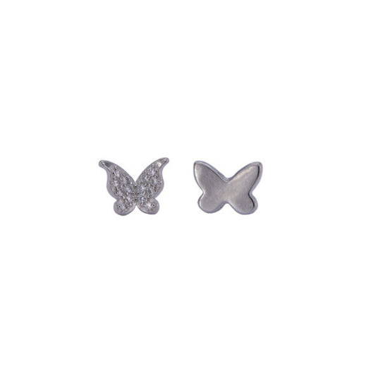 Butterfly pressure earrings in silver, decorated with small white zircons