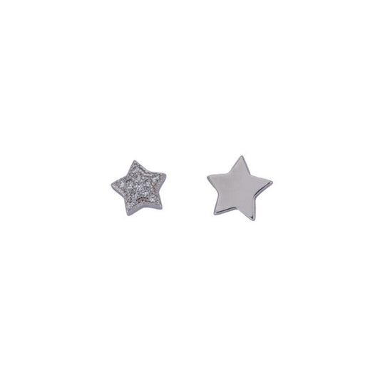 Star pressure earrings in silver, decorated with small white zircons