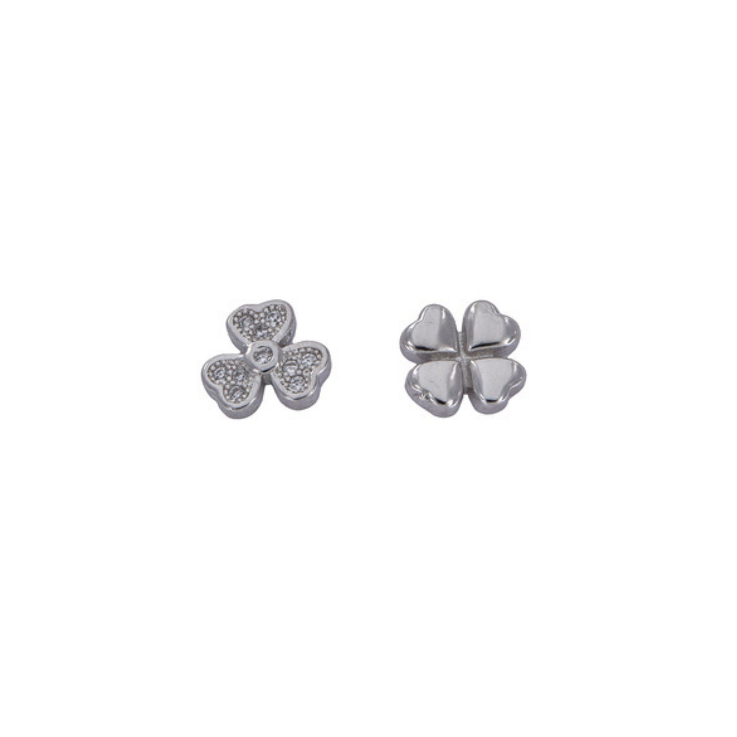 Clover pressure earrings in silver, decorated with small white zircons