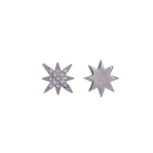 5-pointed star pressure earrings in silver, decorated with small white zircons