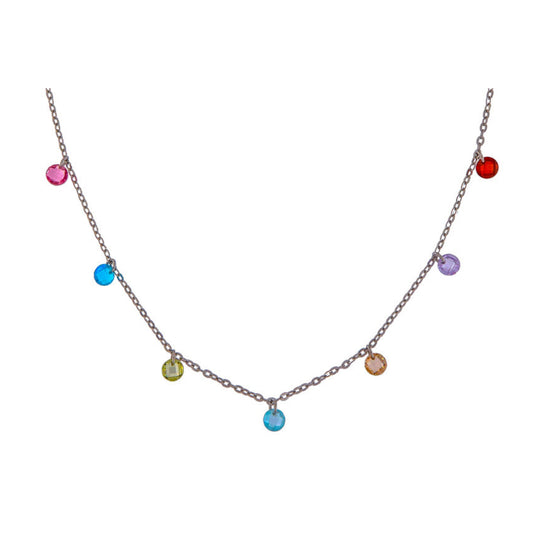 Gargantilla de Aros en plata con circonitas de color rosa, amarillo, lila, rojo, naranja y azul