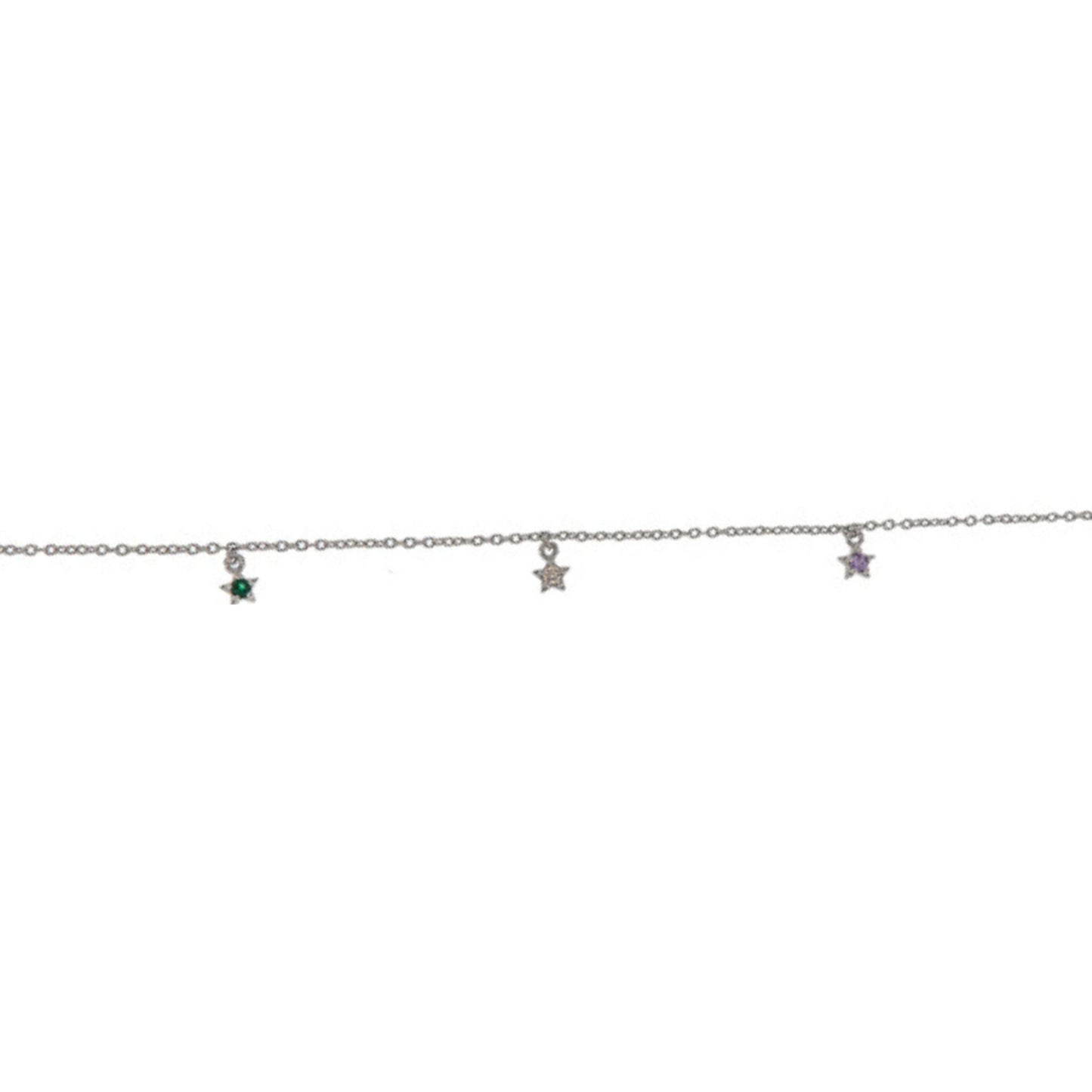 Anklet with colored zirconia stars in silver