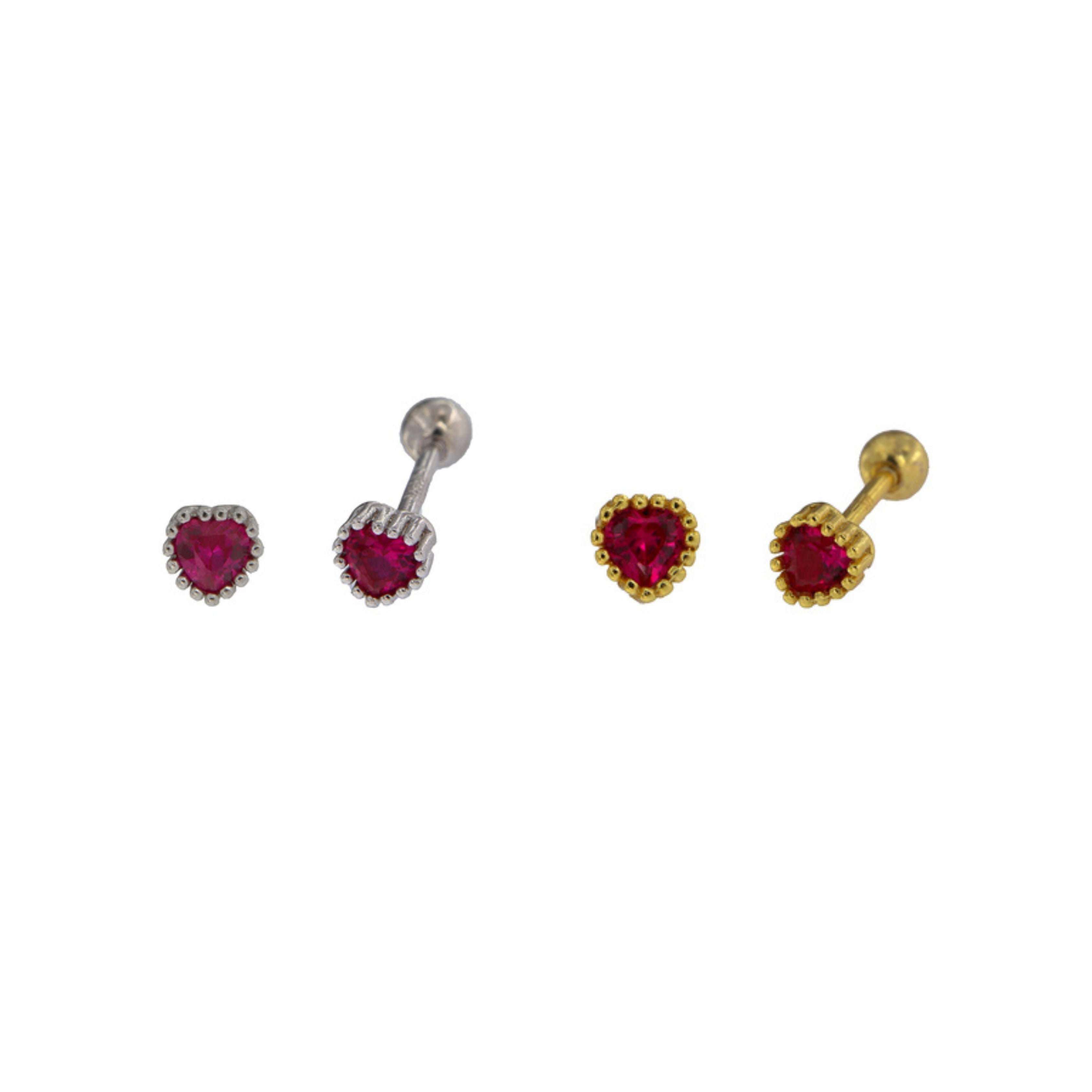 Heart piercing with red zircons in silver and gold plated silver ...