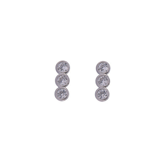 Teardrop pressure earrings in silver and gold plated silver, decorated with small white zircons