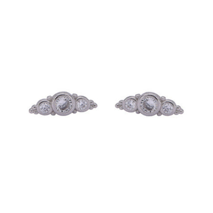 Pressure earrings in silver and gold-plated silver, decorated with white zircons