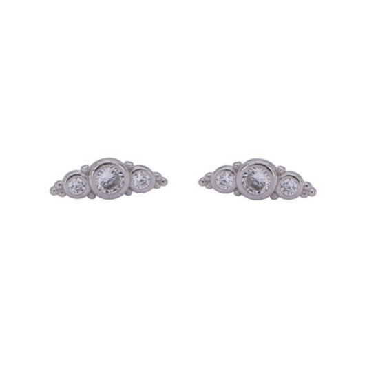 Pressure earrings in silver and gold-plated silver, decorated with white zircons