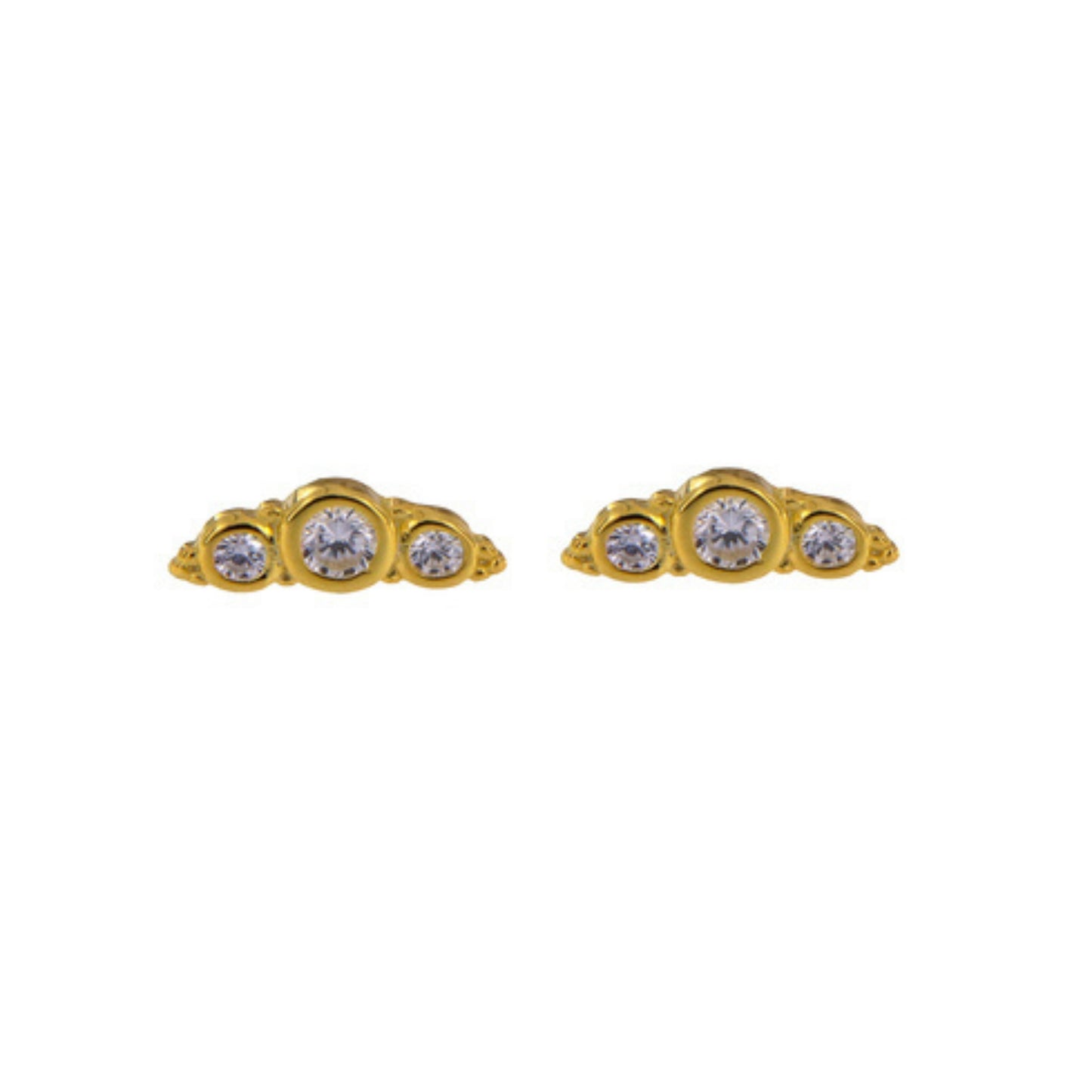 Pressure earrings in silver and gold-plated silver, decorated with white zircons