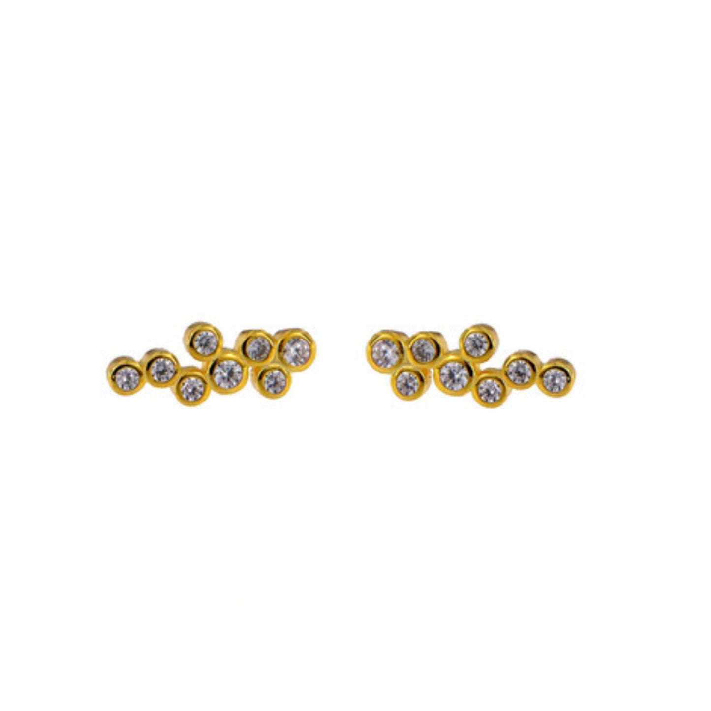 Small pressure earrings in silver and gold-plated silver, decorated with white zircons