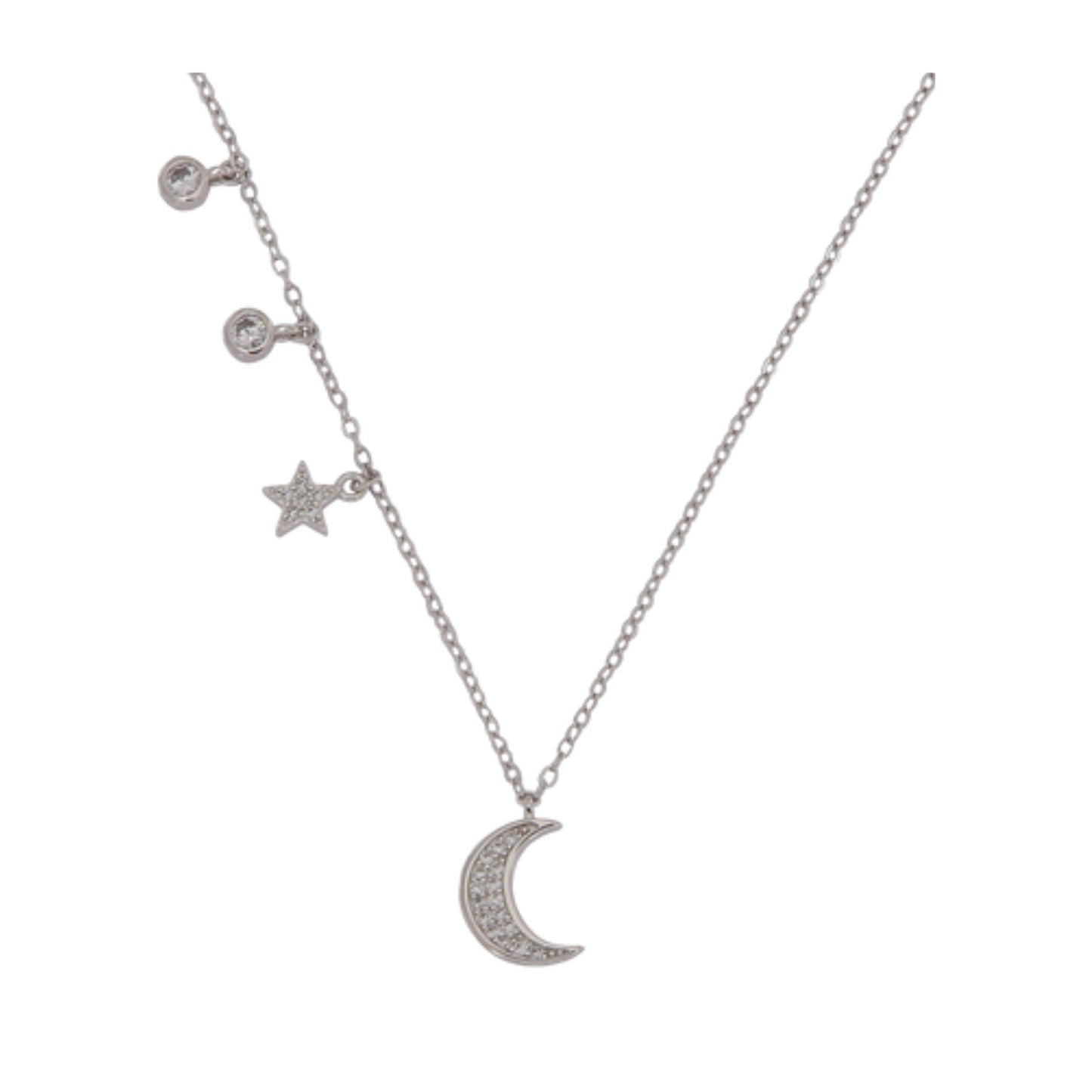 Gargantilla con Colgante Luna y Estrellas en plata con circonitas de color blanco