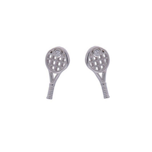 Tennis Racquet Stud Earrings in Silver