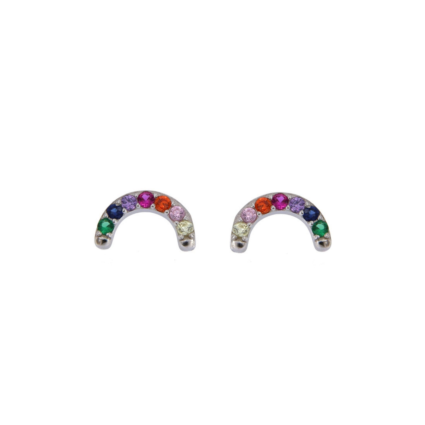 Rainbow pressure earrings in silver and gold plated silver, decorated with small colored zircons