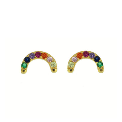 Rainbow pressure earrings in silver and gold plated silver, decorated with small colored zircons