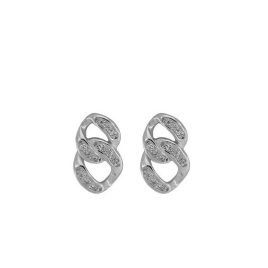 Chain-shaped pressure earrings in silver and gold-plated silver, adorned with small white zircons