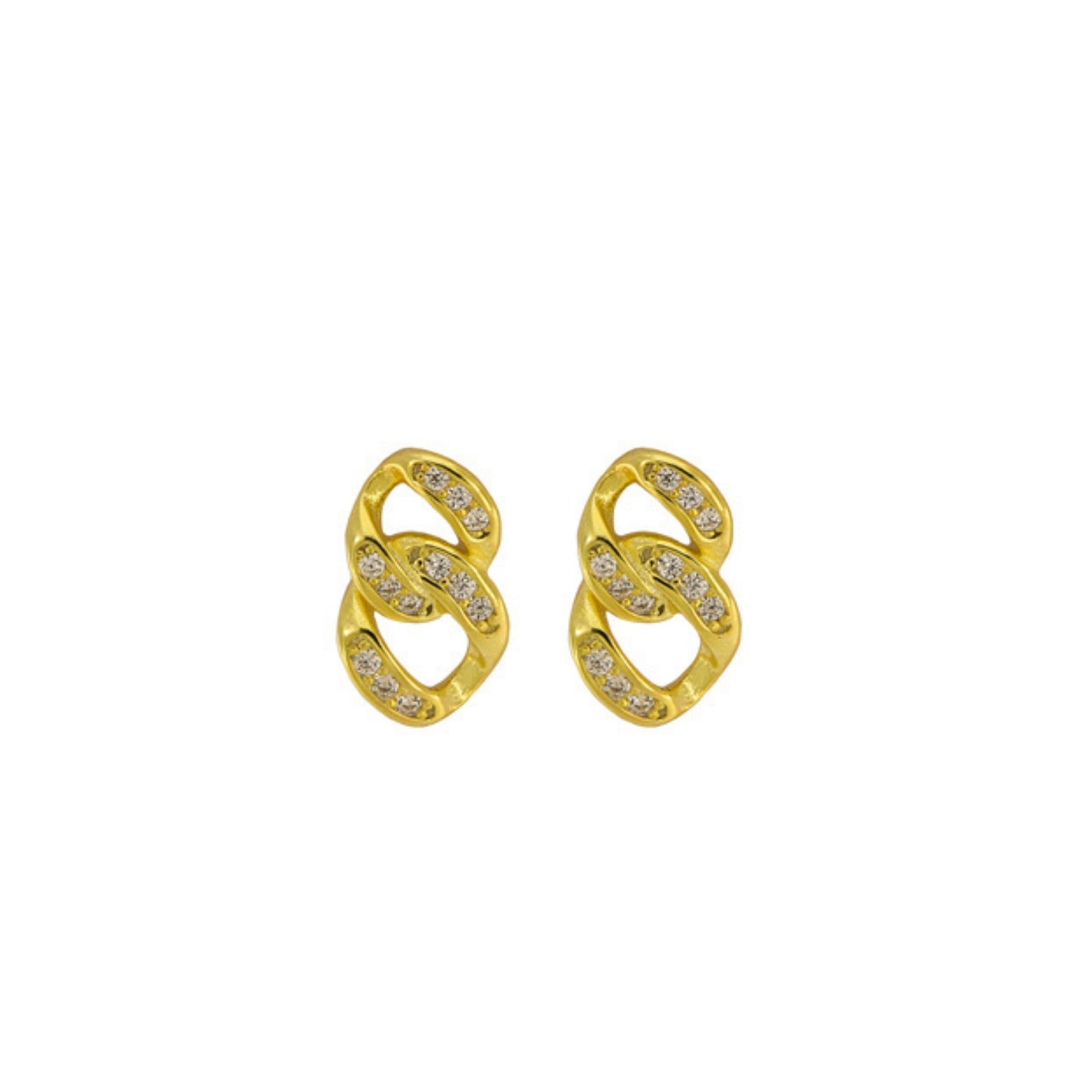 Chain-shaped pressure earrings in silver and gold-plated silver, adorned with small white zircons