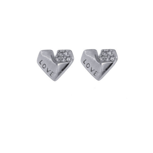 Heart with Love Pressure Earrings in Silver