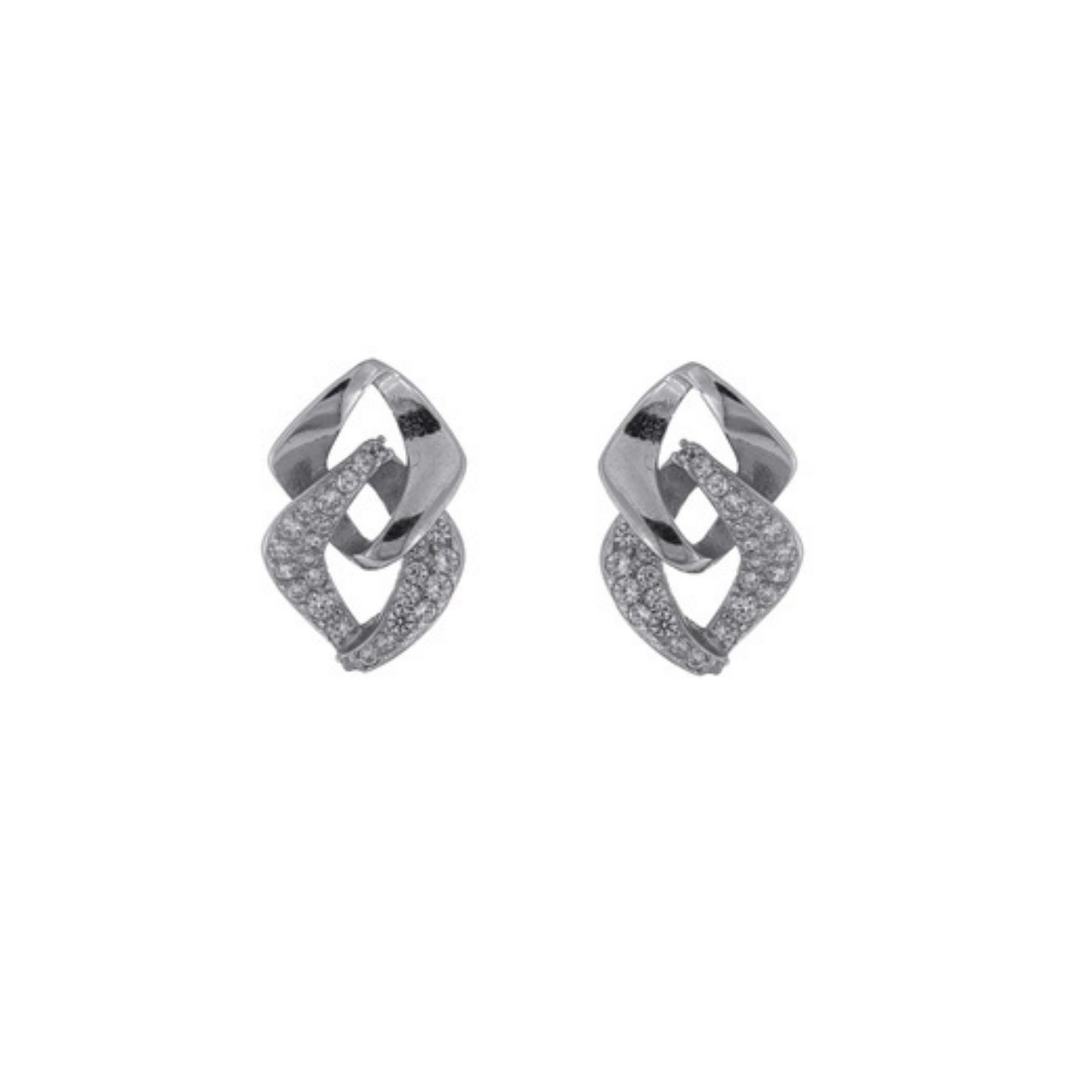 Chain pressure earrings in silver and gold-plated silver, decorated with small white zircons