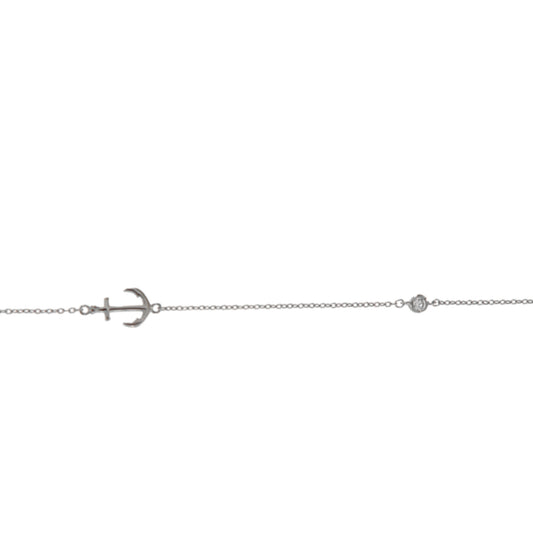 Anchor anklet in silver with white zirconia