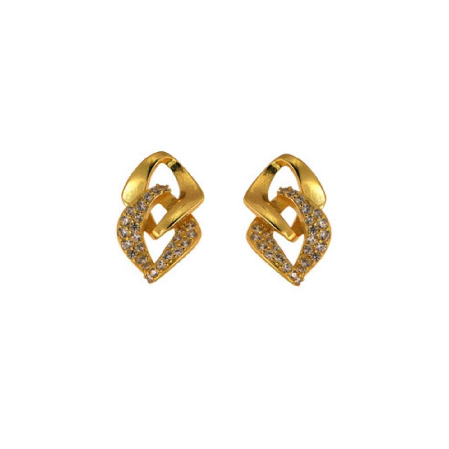 Chain pressure earrings in silver and gold-plated silver, decorated with small white zircons