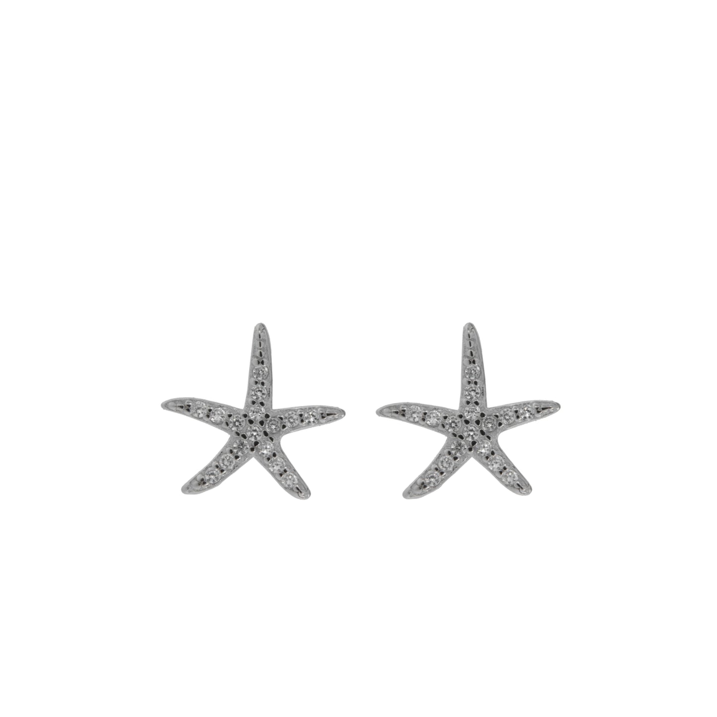 Starfish pressure earrings in silver, decorated with small white zircons