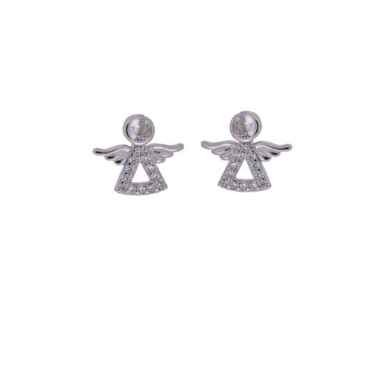 Angel pressure earrings in silver, decorated with small white zircons