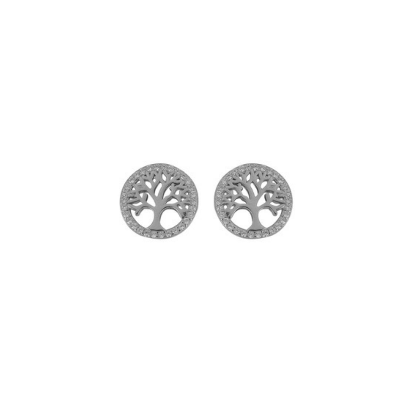 Tree of life pressure earrings in silver, decorated with small white zircons