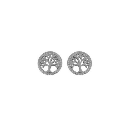 Tree of life pressure earrings in silver, decorated with small white zircons