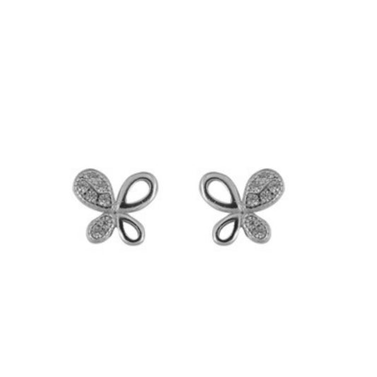 Butterfly pressure earrings in silver, decorated with small white zircons