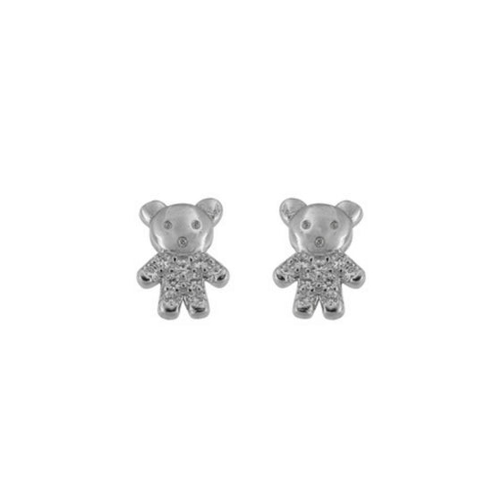 Silver Bears Pressure Earrings, decorated with small white zircons