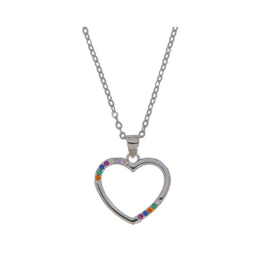 Gargantilla con Colgante Corazón en plata con circonitas de colores