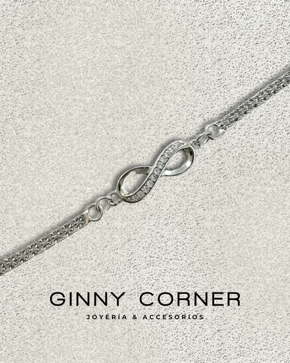 Infinity bracelet in silver with white zircons