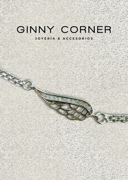 Silver Wing Bracelet with White Zirconia