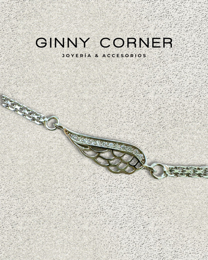 Silver Wing Bracelet with White Zirconia