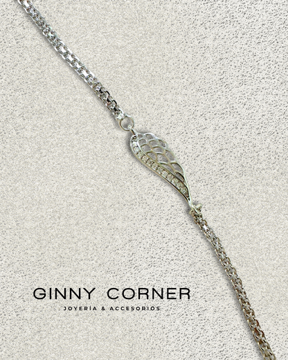 Silver Wing Bracelet with White Zirconia